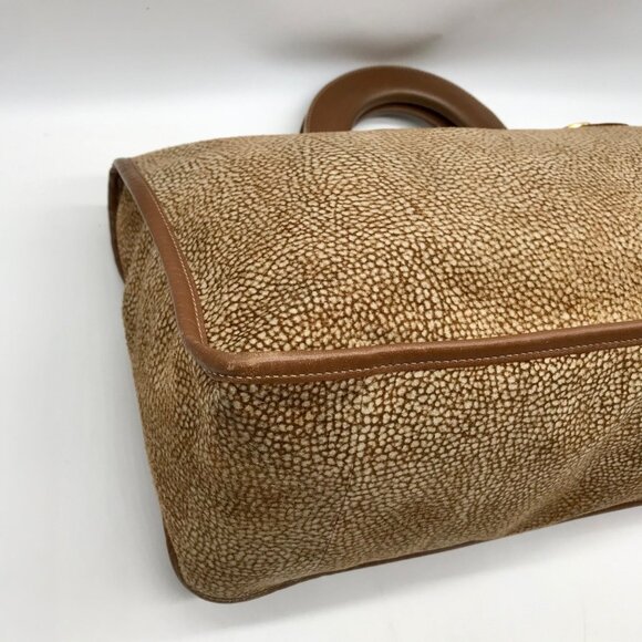 Borbonese Brown Suede Redwall Quail Print Satchel Bag - Picture 7 of 11